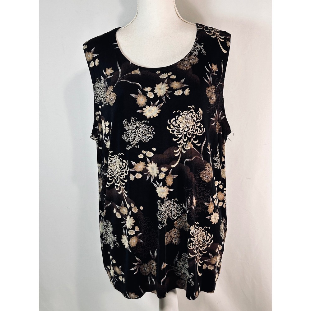Distinctions Womens Black Floral Chrysanthemum‎ Slinky Knit Sleeveless Shell Top